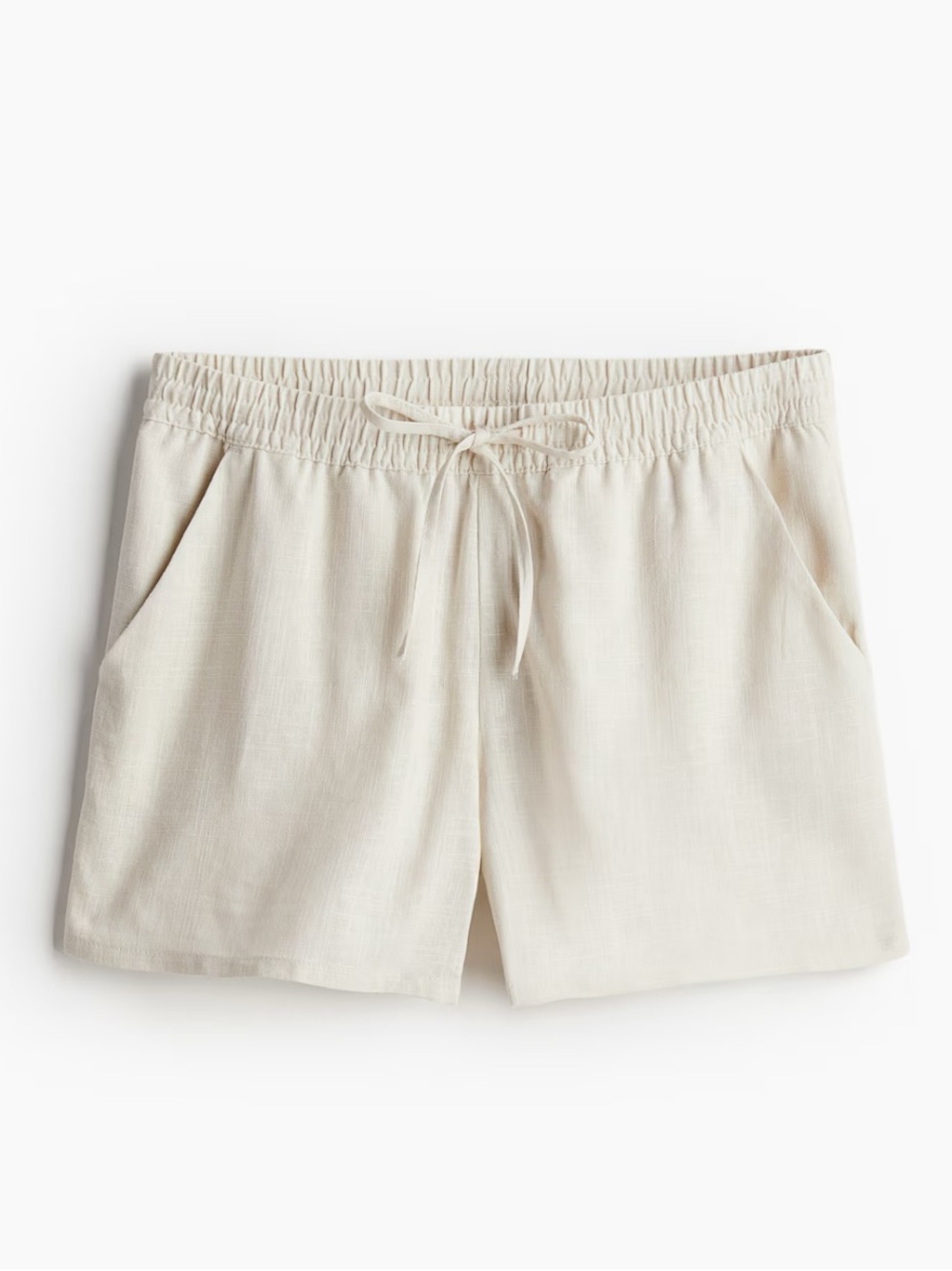 H&M Cream Drawstring Linen-Blend Shorts